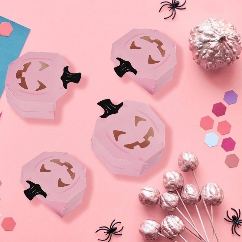 20 PcsPink Halloween Gift Boxes Pumpkin Shaped Treat Boxes Square Favor Wrapping Boxes Halloween Party Favor Supplies For Indoor Home Holiday Party Thanksgiving Decorations - Image 6