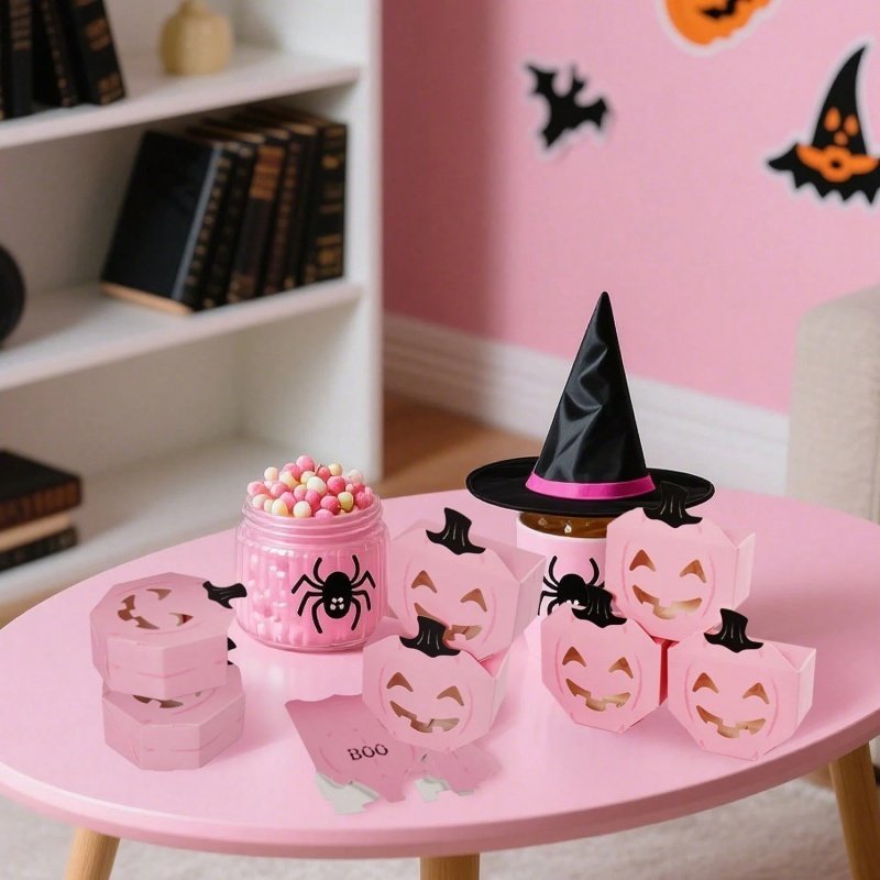 20 PcsPink Halloween Gift Boxes Pumpkin Shaped Treat Boxes Square Favor Wrapping Boxes Halloween Party Favor Supplies For Indoor Home Holiday Party Thanksgiving Decorations - Image 9