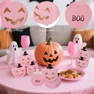 20 PcsPink Halloween Gift Boxes Pumpkin Shaped Treat Boxes Square Favor Wrapping Boxes Halloween Party Favor Supplies For Indoor Home Holiday Party Thanksgiving Decorations